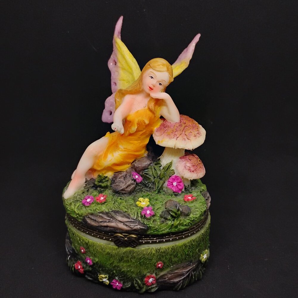 Enchanted Fairy and Mushrooms Ceramic Trinket Jewelry Box